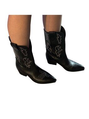 Black Western Southern Belle Cowgirl Pointed Toe Y2K Boots Womens 7.5M Indigo Rd